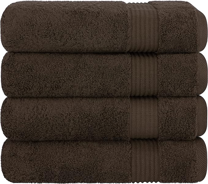 Cotton Paradise 4 Piece Turkish Bath Towels for Bathroom, 100% Cotton Extra Large Soft Plush Towels Bathroom Set, Brown