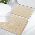 OLANLY Bathroom Rugs Sets 2 Piece, Soft Absorbent Chenille Bath Mats and U-Shaped Contour Toilet Mat Area Rug Set, Machine Washable Bath Carpet, Home Decor Accessories(24"x16"+24"x20", Beige)