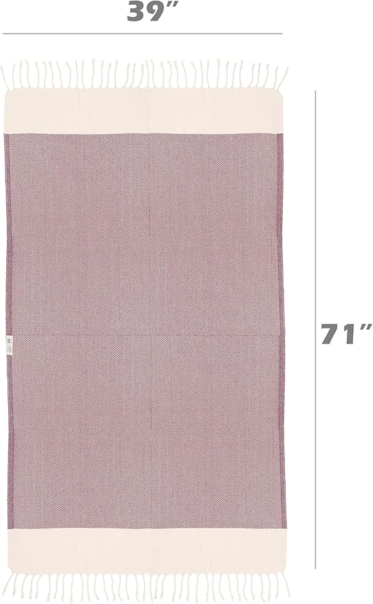 Bazaar Anatolia Turkish Beach Towel 100% Cotton Bath Towels 71x39 Quick Dry Sand Free Lightweight Large Oversized Herringbone Maroon