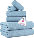 CASA COPENHAGEN Popcorn 6 Pieces Towel Set- Dusty Blue, 600 GSM 2 Bath Towel 2 Hand Towel 2 Washcloth, Designed in Denmark Made of Soft Egyptian Cotton for Bathroom, Kitchen & Shower