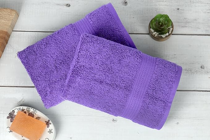 Ample Decor Hand Towel 18 X 28 Inch 600 GSM 100% Cotton, Premium Soft Absorbent - 2 Pcs Purple