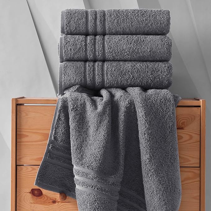 Hawmam Linen Grey Bath Towels Set of 4, Cotton Towel Soft Absorbent Quick Dry Towels for Bathroom 27x54 Inch