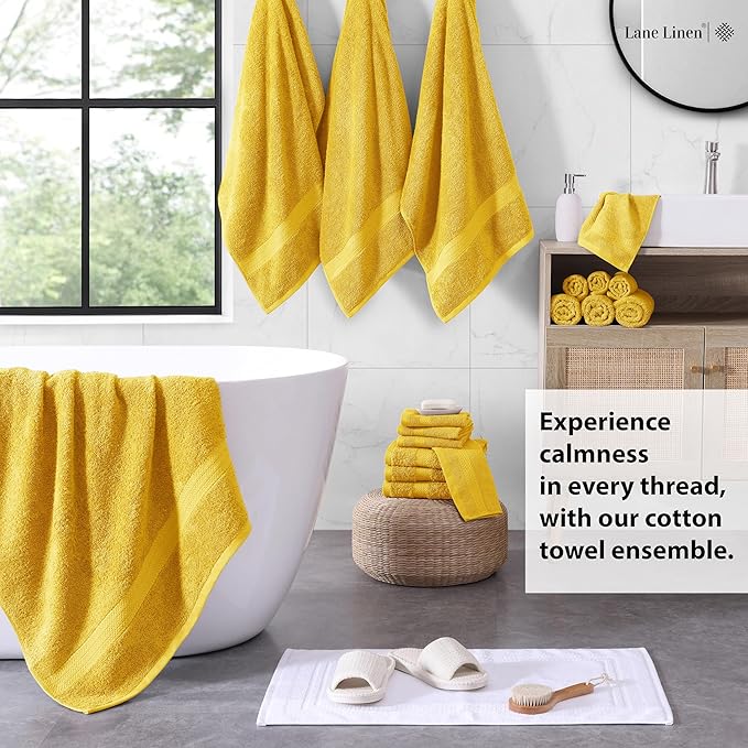LANE LINEN 100% Cotton Turkish Bath Towel Set, 18PCs - 4 Bath, 8 Washcloths, 6 Hand Towels for Bathroom - Sustainably Produced and Eco Friendly, Oeko-Tex Certified & Gentle on Skin - Mimosa
