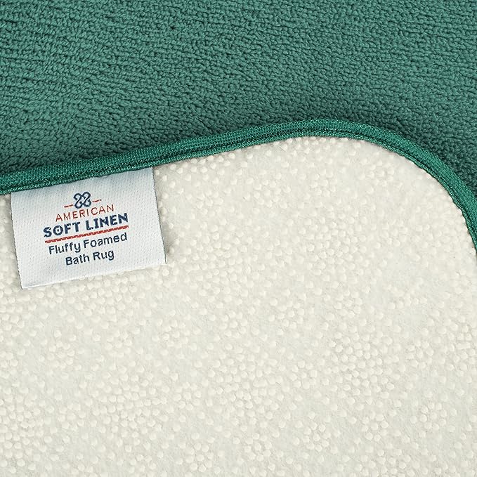 American Soft Linen 21x32 Fluffy Foamed Slip Reducer Bath Rug, Machine Washable Area Bath Mat Rugs for Bathroom, Colonial Blue