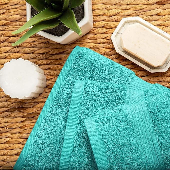 Superior Egyptian Cotton Pile 3 Piece Towel Set, Includes 1 Bath, 1 Hand, 1 Face Towel/Washcloth, Ultra Soft Luxury Towels, Thick Plush Essentials, Guest Bath, Spa, Hotel Bathroom, Turquoise
