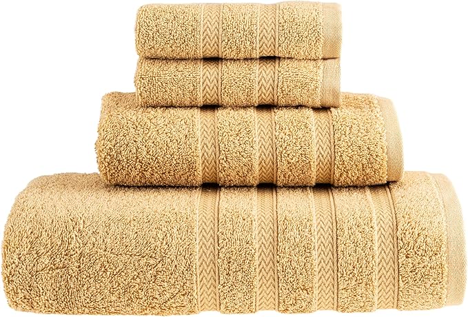 HALLEY Turkish Towels Set (4 Pieces) 650 GSM Highly Absorbent Super Soft 100% Cotton - 1 Bath Towel 1 Hand Towel 2 Washcloths (Yellow)