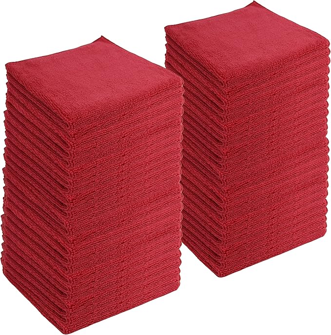 Microfiber Cleaning Cloths,120 Pack, 16"x16", All-Purpose, Softer, Highly Absorbent, Lint-Free, Reusable, Washable Pro Towels, Red, for House, Kitchen, Bathroom, Car, Office