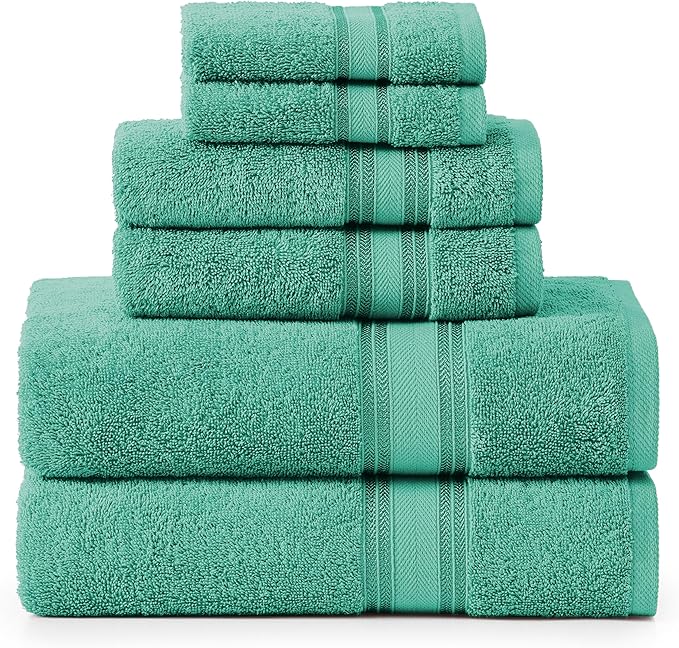 LANE LINEN Luxury Bath Towels Set - 6 Piece, 100% Cotton, Zero Twist, Quick Dry, Absorbent, Super Soft 2 Bath Towels, 2 Hand Towels, 2 Wash Cloths: Teal