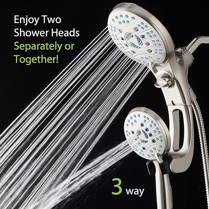 Hotel Spa AquaCare for California As-Seen-On-TV High Pressure Handheld Rain 50-mode 3-way Shower Head Combo with Adjustable Arm, Anti-clog Jets, Tub & Pet Power Wash, 6 ft. Hose, Nickel Finish