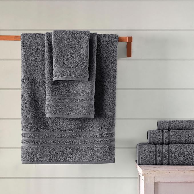 Hawmam Linen Grey 6 Piece Bath Towels Set for Bathroom Original Turkish Cotton Soft, Absorbent and Premium 2 Bath Towels, 2 Hand Towels, 2 Washcloths (Cool Grey)