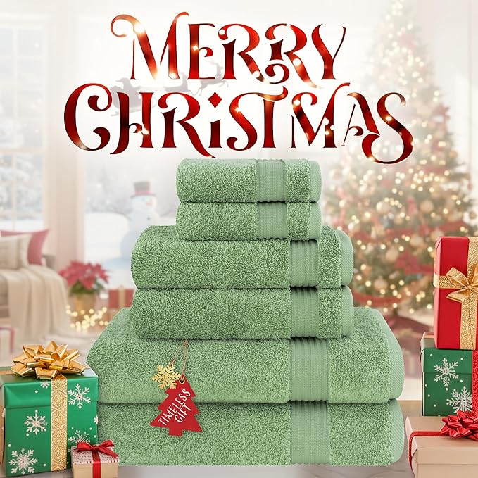 Cotton Paradise 6 Piece Towel Set 100% Cotton Soft Absorbent Turkish Towels for Bathroom 2 Bath Towels 2 Hand Towels 2 Washcloths Sage Green Towel Set