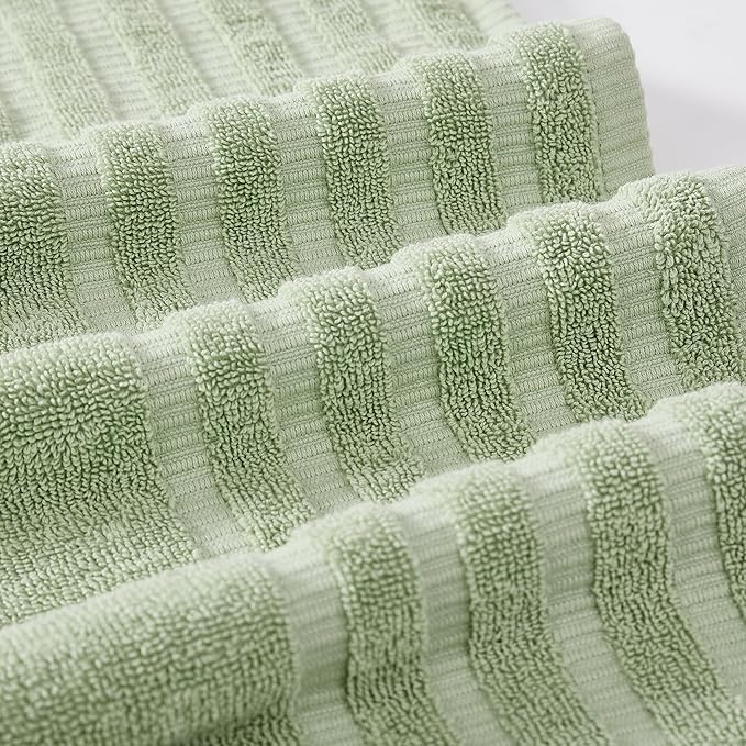 Modern Threads Oxford 6-Piece 100% Cotton Towel Set – Yarn Dyed Jacquard & Solid – Includes 2 Bath Towels, 2 Hand Towels, 2 Washcloths – Absorbent, Quick Dry, Soft & Durable – Sage Green