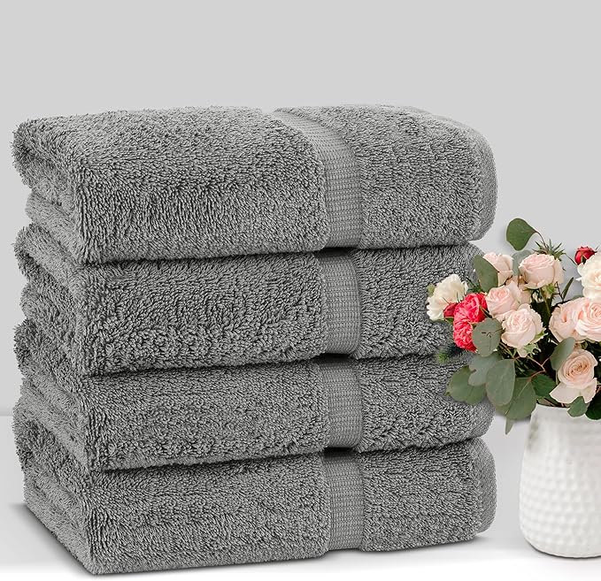 Chakir Turkish Linens Premium Cotton Absorbent Turkish Towels (Bath Towel - Set of 4, Gray)