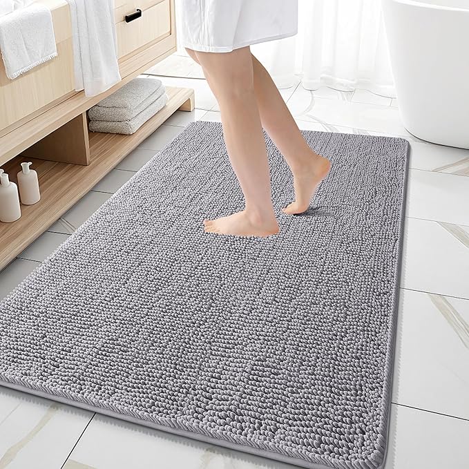 OLANLY Bathroom Rugs 59x35, Extra Soft Absorbent Chenille Bath Rugs, Rubber Backing Quick Dry, Machine Washable Bath Mats for Bathroom Floor, Tub and Shower, Home Decor Accessories, Grey