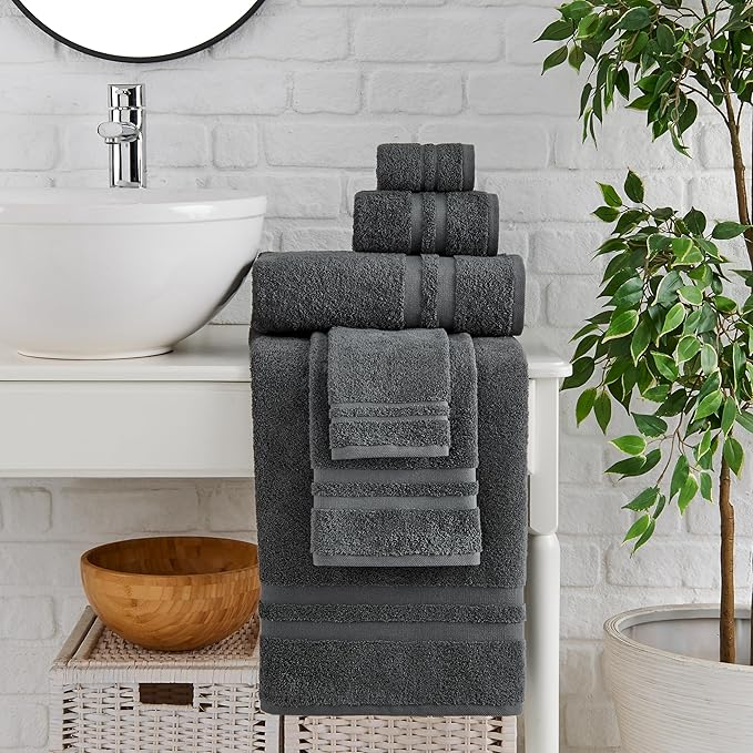 Premium 6 Piece Towel Set, 2 Bath Towel, 2 Hand Towels, 2 Washcloths, 100% Turkish Cotton Soft Absorbent Towels (Dark Grey, 6 Piece Towel Set)