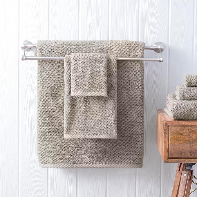 Welhome Franklin 100% Cotton Popcorn Textured Towel Set - 6 Piece 600 GSM, Soft & Plush, 2 Bath Towels, 2 Hand Towels, 2 Washcloths, Taupe