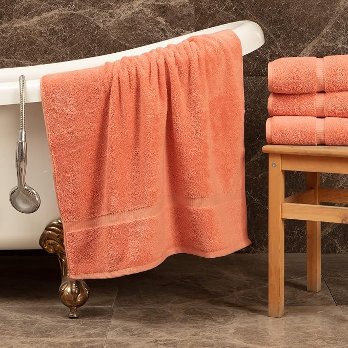 Towel Bazaar Premium Cotton Super Soft and Absorbent Turkish Towels (4-Piece Extra Large Bath Towels, Coral)