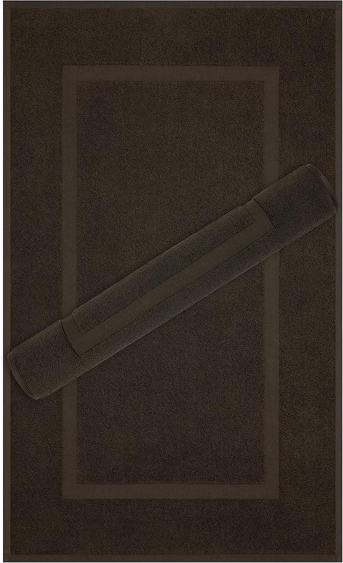 Cotton Paradise 100% Cotton Bath Mats for Bathroom Floor Set of 2 Pack, 20x34 Soft Absorbent Washable Quick Dry Tub Bathmat, Brown Towel Bath Mat