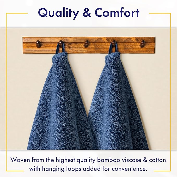 Ultra Soft & Plush Viscose from Bamboo Bath Towels - 700 GSM Luxury Bath Towels - 6 Piece Set - Super Absorbent & Quick Drying (Navy Blue)