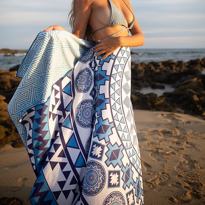 Elite Trend Microfiber Beach Towel for Adults with Bag - XXL 72x72 inch Lightweight Sand Free Quick Dry Towel for Travel, Swimming, Yoga, Camping (Blue Beauty)