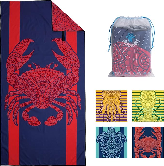 4Monster Microfiber Beach Towel Quick Dry,Super Absorbent Lightweight Travel Towel for Swimmers, Sand Free Camping Towel, Beach Towels for Pool,Swim,Water Sports,Yoga