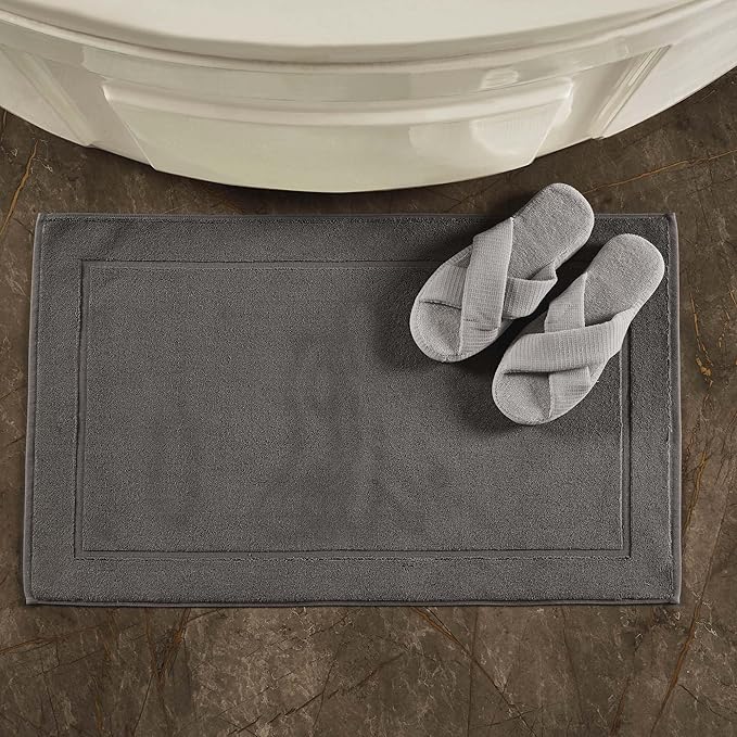 Hawmam Linen Cool Grey Bath Mats, 21 x 34 inches, Pack of 2-100% Ring Spun Cotton,[Not a Bathroom Rug] Banded Design, Highly Absorbent, Machine Washable for Bathroom Floor Towel