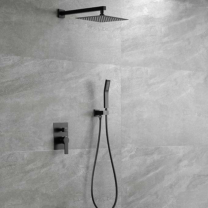 SHAMANDA Luxury Shower Set, Bathroom Single Handle Shower Faucet with Trim Valve Body Hand Shower Complete Kit, Premium Matte Black Rainfall Shower System, L70001-7