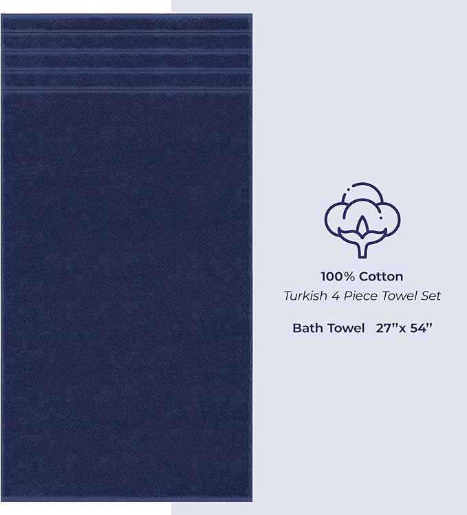 American Soft Linen Luxury 4 Piece Bath Towel Set, 600 GSM 100% Cotton Turkish Bath Towels for Bathroom, 27x54 in Extra Large Bathroom Shower Towels, Navy Blue