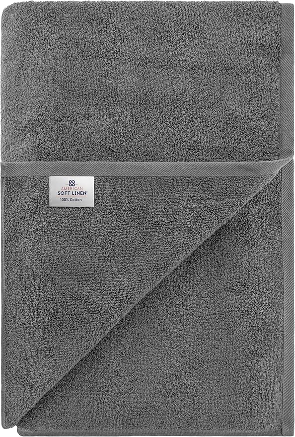 American Soft Linen Oversized Bath Sheet 40x80 Extra Large for Bathroom, 600 GSM 100% Cotton Turkish Jumbo Bathsheet Towels for Adults, Dark Gray Bath Sheet