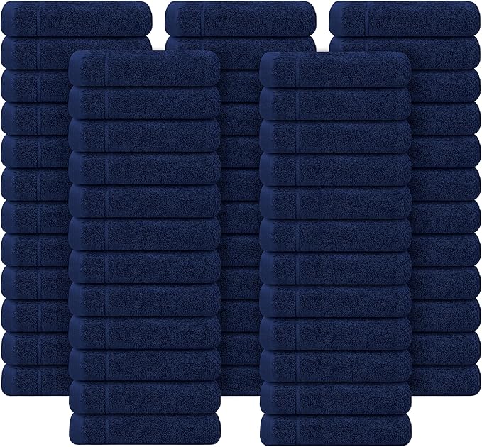 Tens Towels Pack of 60 Washcloths, 12 x 12 Inches, Lighter Weight, Quick to Dry, Super Soft & Absorbent, Gentle Face Towels, Hotel Quality, Perfect for Bathroom, Gym, Spa (Navy, 60 Pack)