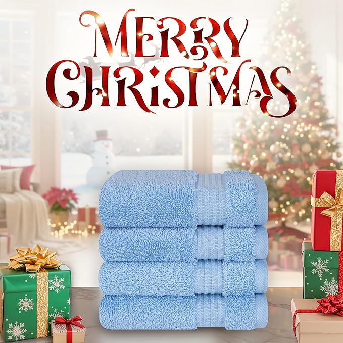 Cotton Paradise 100% Cotton Turkish Washcloth Set for Bathroom, 4 Piece Soft Absorbent Small Hand Face Towels Wash Rags, Sky Blue