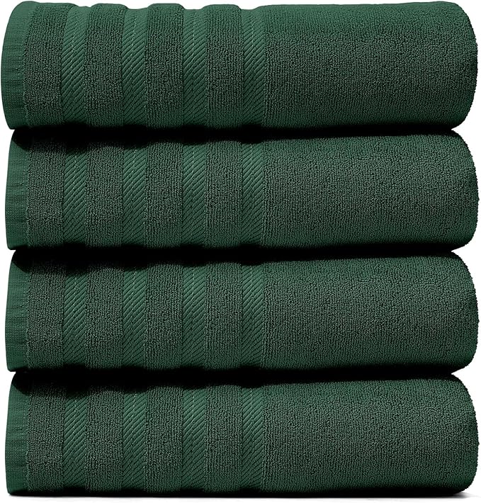 Hearth & Harbor Bath Towels for Bathroom - 100% Ring Spun Cotton Luxury Bathroom Towels - Soft & Highly Absorbent 4 Bath Towels, Hunter Green