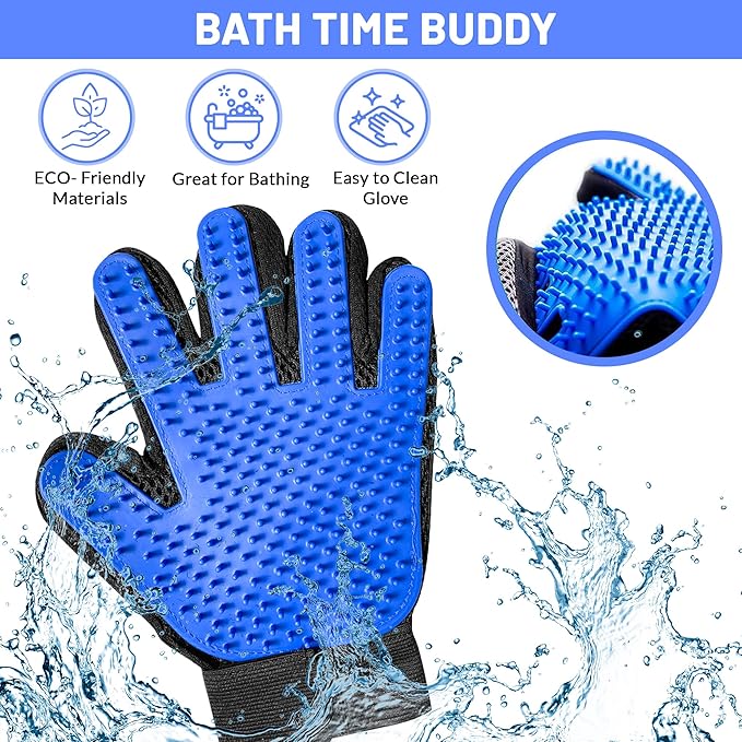 Upgrade Pet Grooming Gloves, Grooming Gloves for Dogs, Cats, Rabbits & Horses with Long and Short Hair, Efficient Pets Hair Remover Mittens - 1 Pair (Blue)