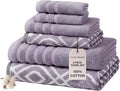 Modern Threads Oxford 6-Piece 100% Cotton Towel Set – Yarn Dyed Jacquard & Solid – Includes 2 Bath Towels, 2 Hand Towels, 2 Washcloths – Absorbent, Quick Dry, Soft & Durable – Lavender