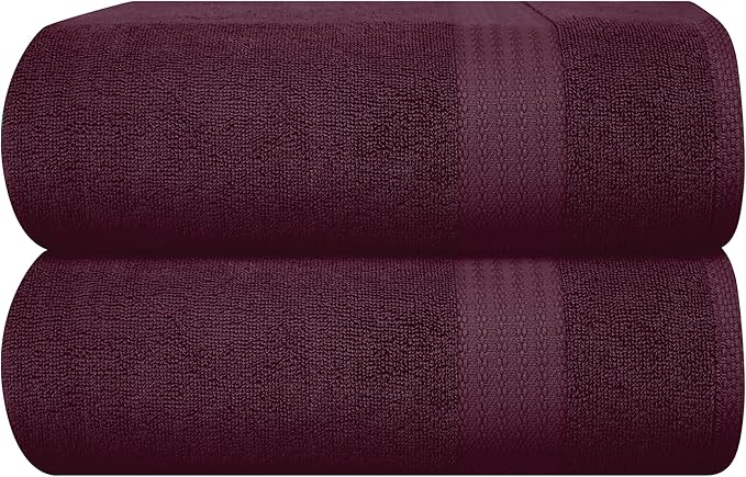 GLAMBURG Premium Cotton Oversized 2 Pack Bath Sheet 35x70-100% Pure Cotton - Ideal for Everyday use - Ultra Soft & Highly Absorbent - Machine Washable - Burgundy