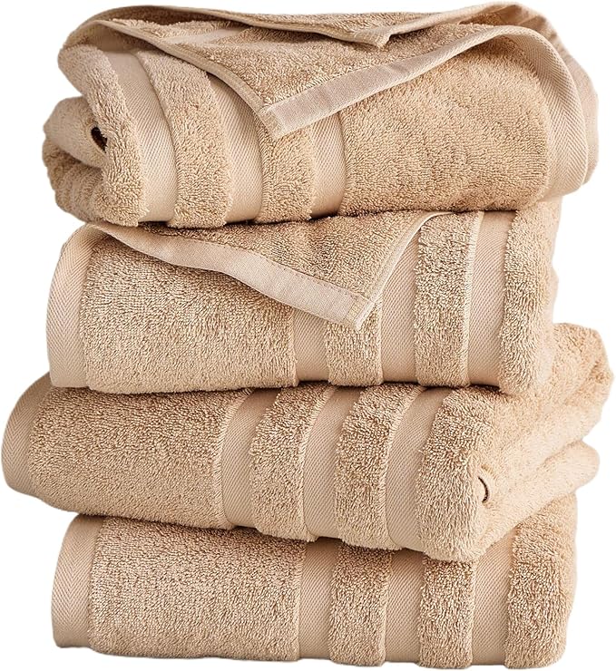 Cotton Bath Towel – Large 30x60 Inches, Soft, Thick & Absorbent Towel for Bathroom, Spa, or Home Use (Beige, 4 Pack – 30"x60")