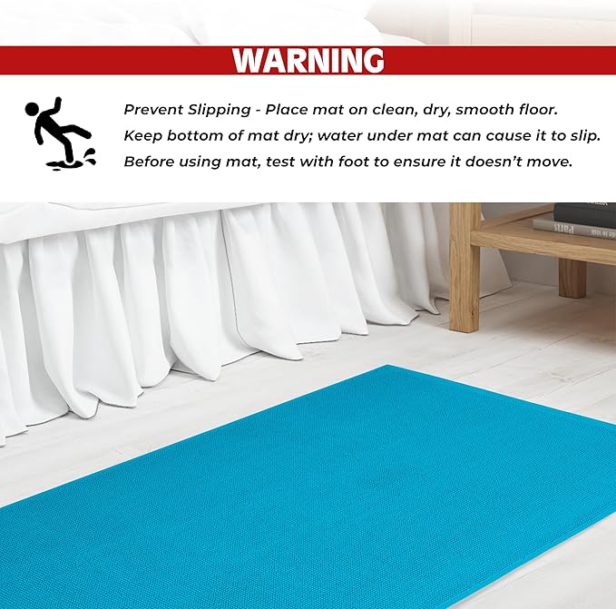 Cotton Paradise 100% Cotton Non Slip Bath Mats for Bathroom, 17x24 inch Soft Absorbent Quick Dry Machine Washable Floor Bath Mat, Aqua Blue