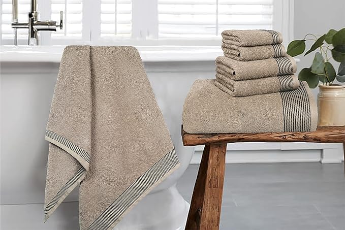 Belizzi Home 100% Cotton Ultra Soft 6 Pack Towel Set, Contains 2 Bath Towels 28x55 inchs, 2 Hand Towels 16x24 inchs & 2 Washcloths 12x12 inchs, Compact Lightweight & Highly Absorbant - Tan