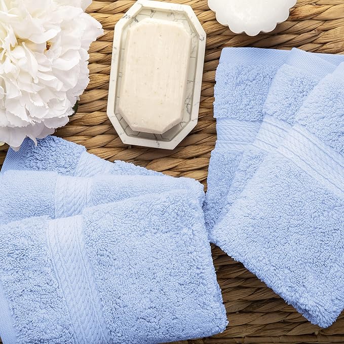 BLUENILEMILLS Premium Towel Collection, Egyptian Cotton Towels for Shower and Bathroom Assorted 6-Piece Face Towel Set, 13" x 13", Light Blue by Blue Nile Mills
