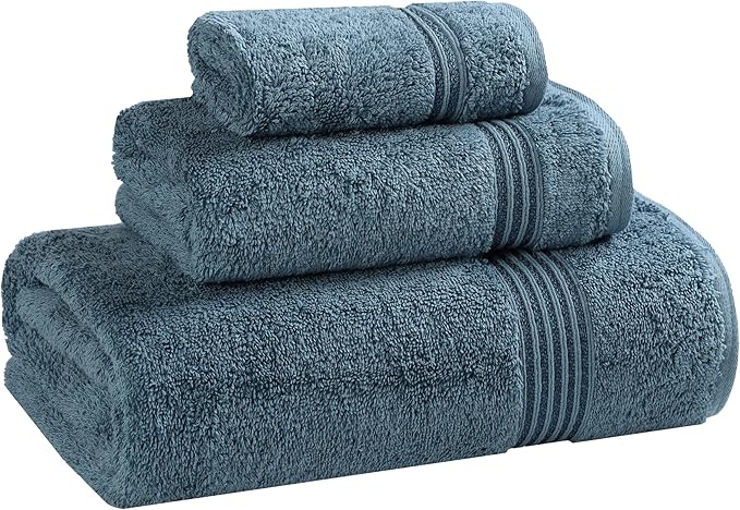 Superior Egyptian Cotton 3-Piece Towel Set, Basic Towels For Bathroom, Home Decor, Guest Bath, Shower, Apartment, Included 1 Face, 1 Hand, 1 Bath Towel, Washcloth, Quick Dry, Sapphire