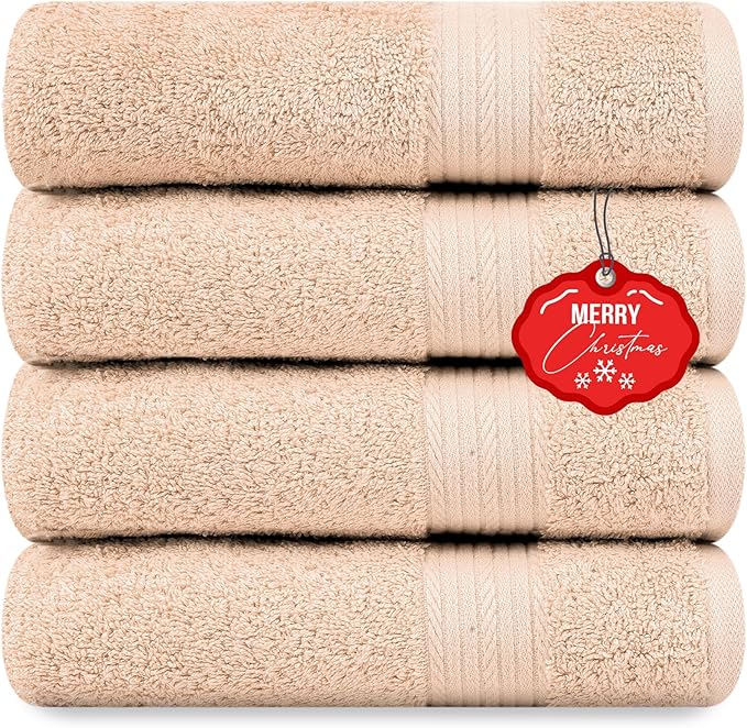 Ample Decor Bath Towels 100% Cotton 30 X 54 Inch 600 GSM Soft Quick Dry Bathroom Towels- 4pcs Beige