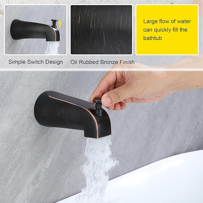 Tub Spout with Diverter, Slip On Bathtub Spout Fits 1/2'' Copper Tube(5/8'' Dia), Bathroom Tub Faucet with PTFE Tape & Hex Wrench, Oil Rubbed Bronze