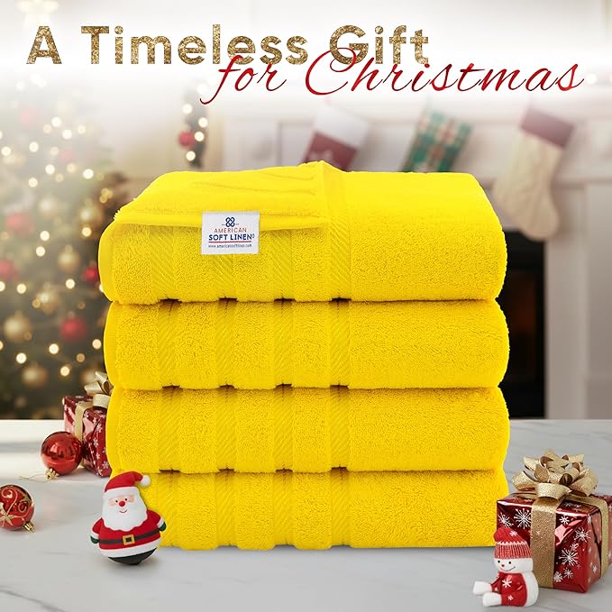 American Soft Linen Luxury 4 Piece Bath Towel Set, 600 GSM 100% Cotton Turkish Bath Towels for Bathroom, 27x54 in Extra Large Bathroom Shower Towels, Yellow
