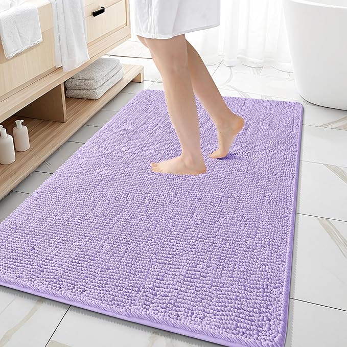 OLANLY Bathroom Rugs 59x35, Extra Soft Absorbent Chenille Bath Rugs, Rubber Backing Quick Dry, Machine Washable Bath Mats for Bathroom Floor, Tub and Shower, Home Decor Accessories, Lavender