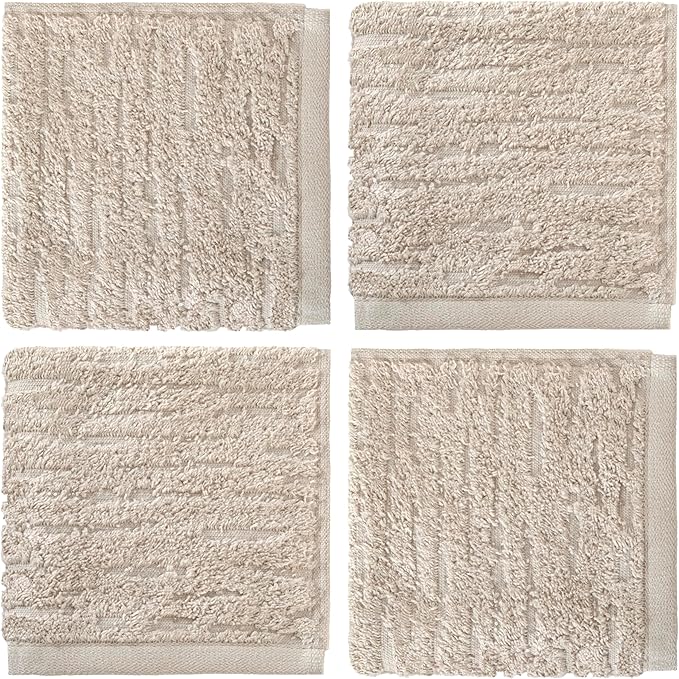 SKL Home CloudSoft Cotton Luxury 4-Piece Washcloth Set, Oatmeal