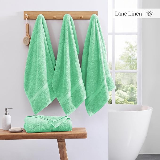 LANE LINEN 100% Cotton Bath Towels Set of 4 (30"x60") - Zero Twist, Mercerized Cotton Bathroom Towel Set - Quick Dry, Soft & Absorbent Large Bath Towels - Holds Well After Multiple Washes - Aqua Sky