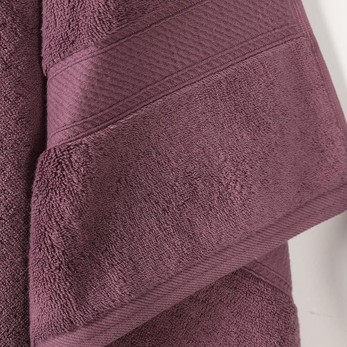 Superior Egyptian Cotton Pile Bath Towel Set of 2, Ultra Soft Luxury Towels, Thick Plush Essentials, Absorbent Heavyweight, Guest Bath, Hotel, Spa, Home Bathroom, Shower Basics, Plum