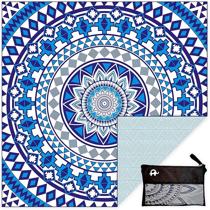 Elite Trend Microfiber Beach Towel for Adults with Bag - XXL 72x72 inch Lightweight Sand Free Quick Dry Towel for Travel, Swimming, Yoga, Camping (Blue Beauty)