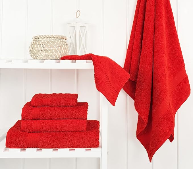 Cotton Paradise 6 Piece Towel Set, 100% Cotton Soft Absorbent Turkish Towels for Bathroom, 2 Bath Towels 2 Hand Towels 2 Washcloths, Red Towel Set