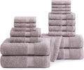 LANE LINEN Ring Spun Cotton Bath Towel Set, 18PCs - 4 Shower Towels, 8 Washcloths, 6 Hand Towels for Bathroom - Machine Washable & Sustainably Produced, Ultra Soft - Platinum